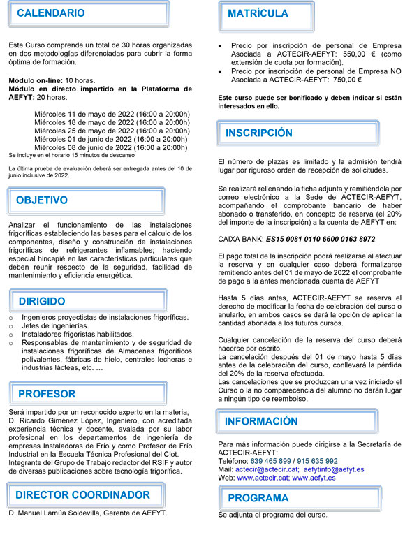 AEFYT informa. Nuevo curso de formación continua AEFYT informa. Nuevo curso de formación continua